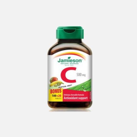 Vitamina C 500 mg – Sabor tropical – 100 Comprimidos Masticables – Jamieson