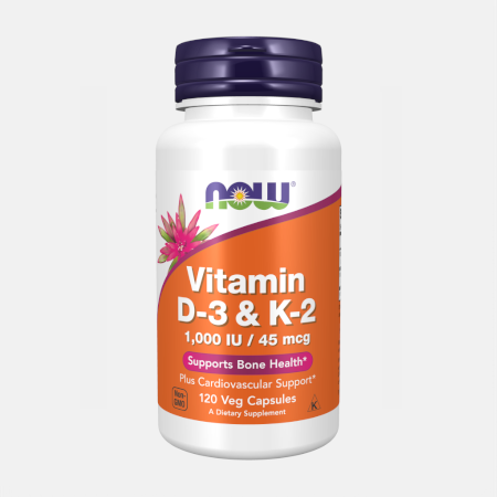 Vitamin D3 & K2 1000 IU/45 mcg – 120 cápsulas – Now