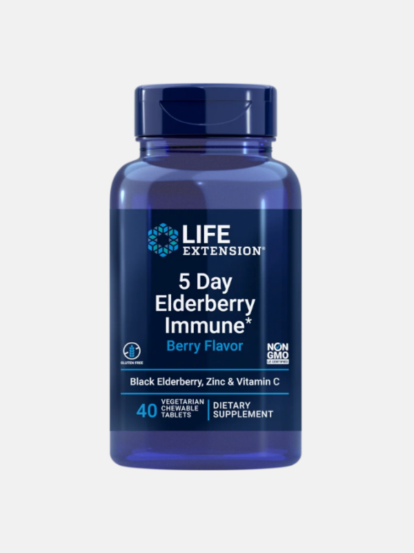 5 Day Elderberry Immune Berry Flavor - 40 chewable tablets - Life Extension