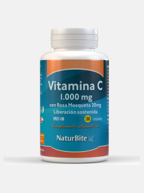 Vitamina C 1000mg + Rosa Mosqueta 20mg + Bioflavonoides - 180 comprimidos - NaturBite