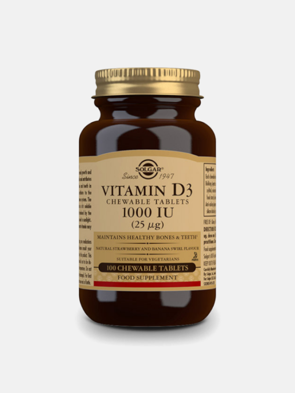 Vitamina D3 1000UI (25mcg) - 100 comprimidos masticables - Solgar