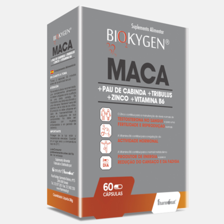 Biokygen Maca + Pau de Cabinda + Tribulus + Zinc + Vitamina B6 – 60 cápsulas – Fharmonat