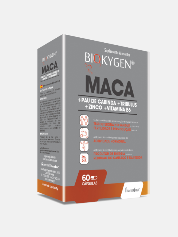 Biokygen Maca + Pau de Cabinda + Tribulus + Zinc + Vitamina B6 - 60 cápsulas - Fharmonat