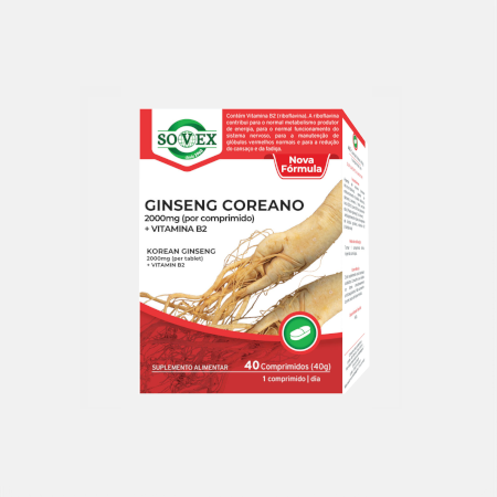 Ginseng Coreano + Vitamina B2 – 40 comprimidos – Sovex