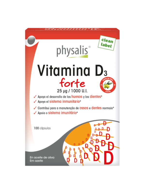 Vitamina D3 forte - 100 cápsulas - Physalis