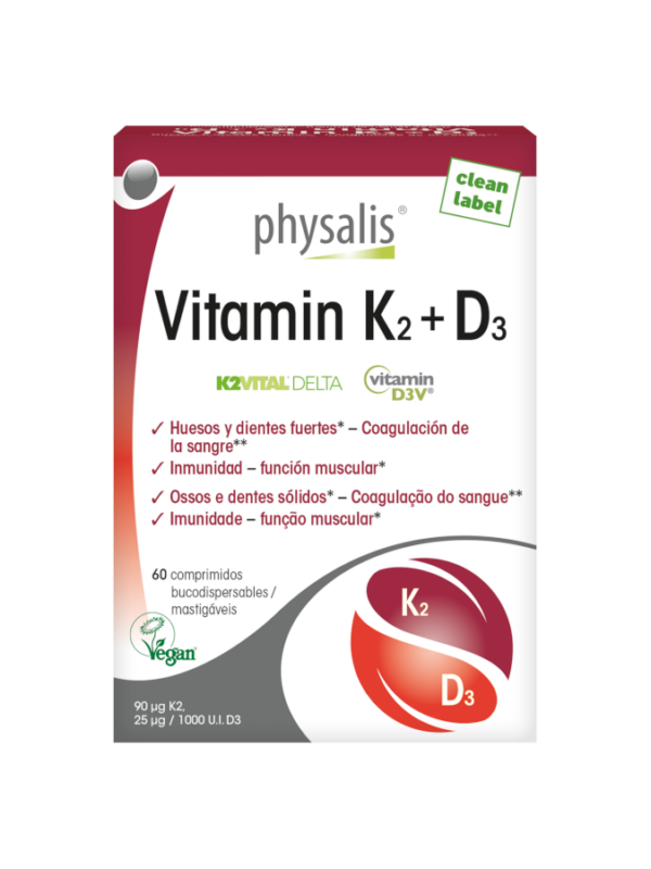 Vitamin K2 + D3 - 60 comprimidos masticables - Physalis