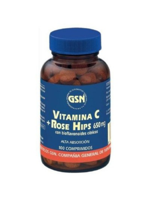 Escaramujo con Vitamina C - 650 mg - Con Bioflavonoides Cítricos - 100 Comprimidos - GSN